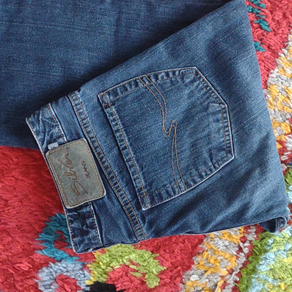 Women's EUC VTG SILVER button fly denim jeans 30x32 (been hemmed 30")